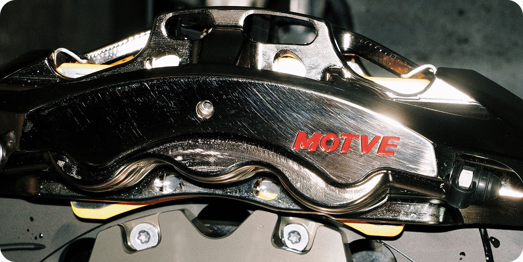 Close-up of a MOTVE brake caliper